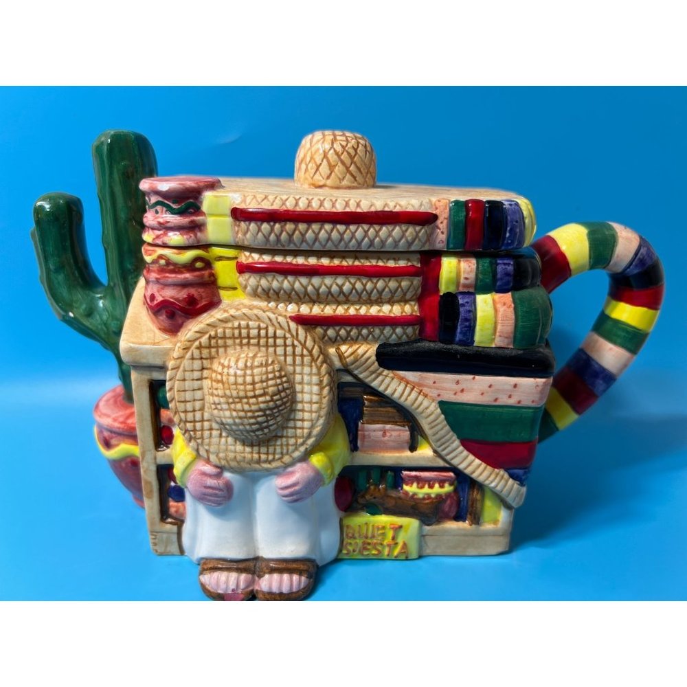 Siesta Cardinal 1995 Ceramic TeaPot Mexican Hand Painted Decorative Cactus Gift